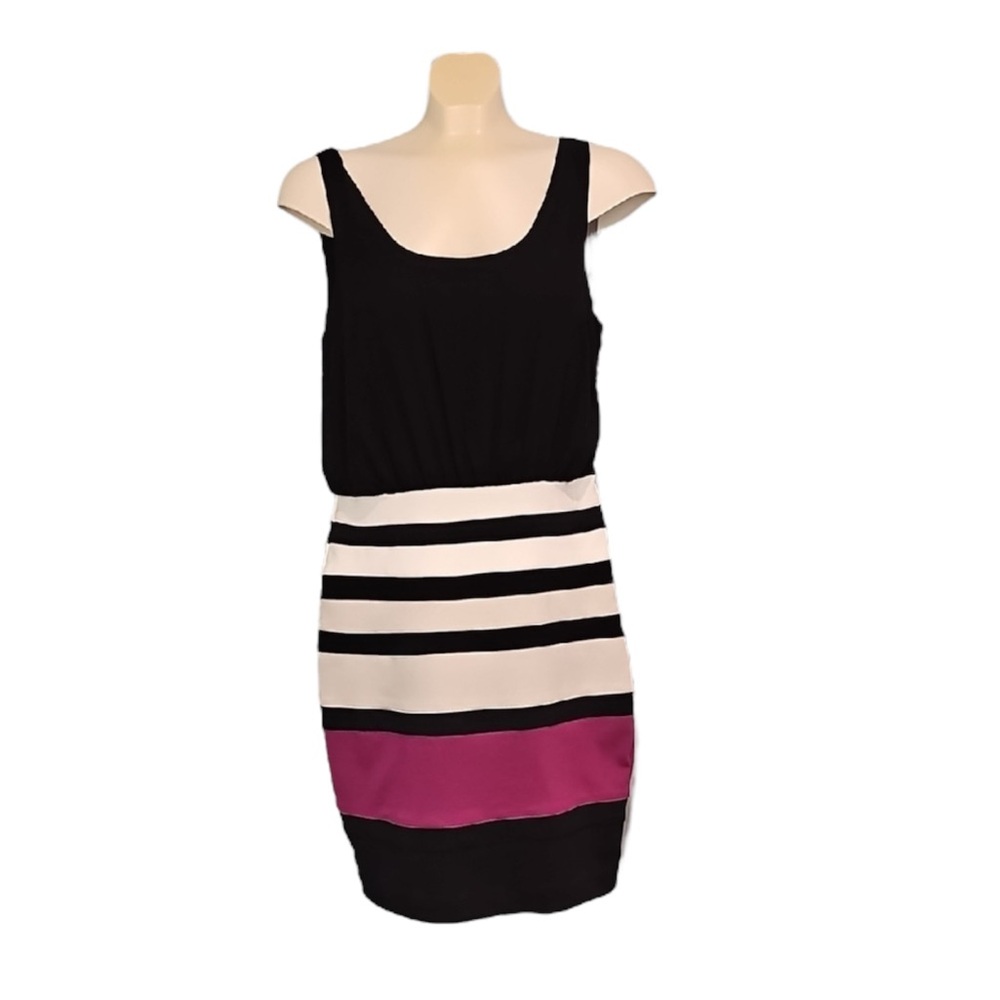 💚 Smart Set Black and Pink Striped Dress, Size 8